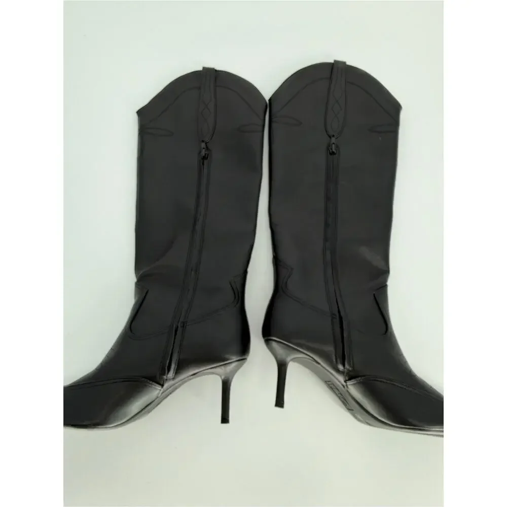 I.N.C. Hayleigh Mid-Heel Cowboy Boots Black Womens - 10.5M